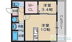 パロス茨木中穂積 1LDKの間取図画像