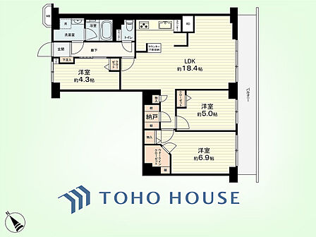 3LDK+納戸 専有面積76.72平米、バルコニー面積12.35平米