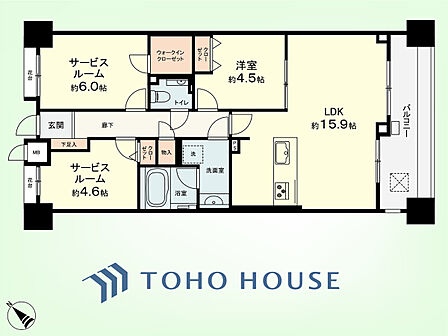 1SSLDK　専有面積70.51平米、バルコニー面積9.61平米
