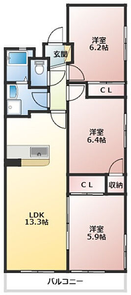 シェーン 101｜静岡県焼津市焼津２丁目(賃貸マンション3LDK・1階・67.27㎡)の写真 その2