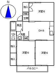 デュエルベルウッドA 3DKの間取図画像