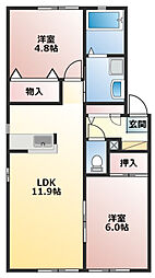 ドミールH 2LDKの間取図画像