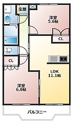 ハピネス2 2LDKの間取図画像