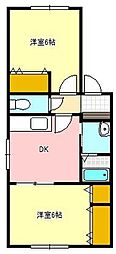 ジュネス焼津B 2DKの間取図画像