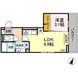 藤枝市駅前3丁目アパート 1LDKの間取図画像