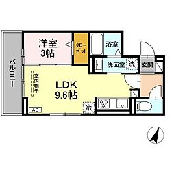 藤枝市駅前3丁目アパート 1LDKの間取図画像