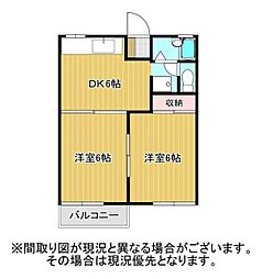 サンコート藤岡A 2DKの間取図画像