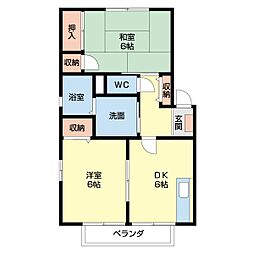 コーポ仲田B 2DKの間取図画像
