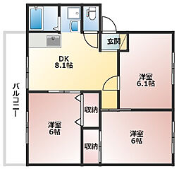サンビレッジ西焼津B 3DKの間取図画像