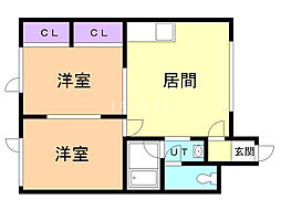 ロイヤルハイム柏木B 2DKの間取図画像