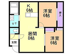 日吉アパート 2LDKの間取図画像