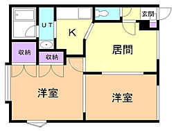 プロムアイール 2階2DKの間取り