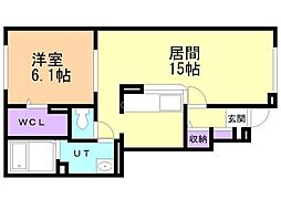 ルピナスII 1階1LDKの間取り