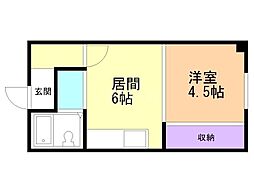 月海マンション 1DKの間取図画像