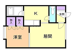 プロム91 1DKの間取図画像