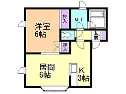 メゾンピューピル 1DKの間取図画像