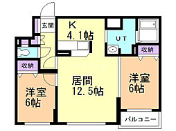 グランドール日新 2LDKの間取図画像