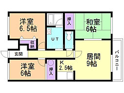 グランドール三光町 3LDKの間取図画像