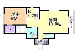苫小牧市船見町1丁目アパート 1LDKの間取図画像