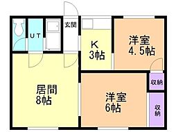 コーポ柏木 2LDKの間取図画像
