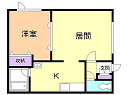 レインボーハウス矢代No.24 1LDKの間取図画像