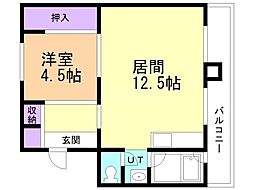 ビレッジハウス糸井1号棟 1LDKの間取図画像