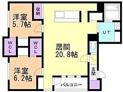 ネコフィーノ旭町III 2LDKの間取図画像