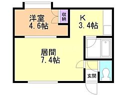 ノースパークA 1LDKの間取図画像