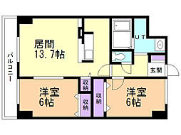 カルムオーブサンク 2LDKの間取図画像