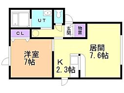 ツタージュE 1DKの間取図画像