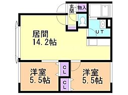 アンジュール 2LDKの間取図画像