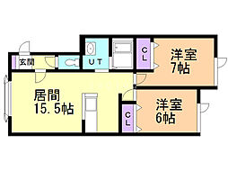 クレア花園 2LDKの間取図画像