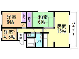 第2日の出ハイツ 3LDKの間取図画像