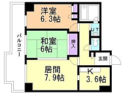 パレス王子第2 2LDKの間取図画像