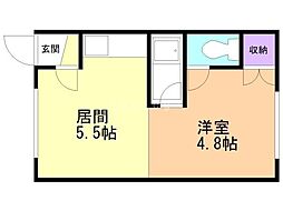 サニープレイス 1DKの間取図画像