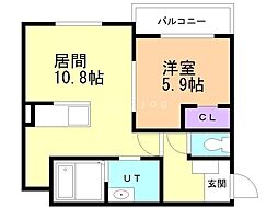 苫小牧市北栄5丁目新AP 1LDKの間取図画像
