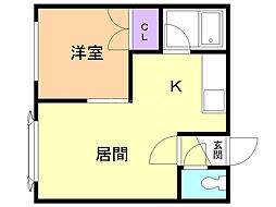 アトラス新生台B 1LDKの間取図画像