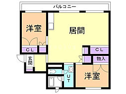 グランドハイツ日新 2LDKの間取図画像