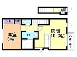シェーンフェルト 1LDKの間取図画像