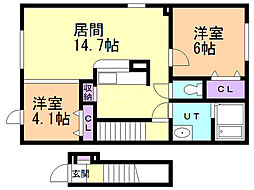 パークヒル汐見 2LDKの間取図画像