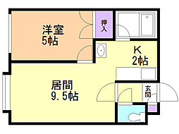 メロンハウス 1DKの間取図画像