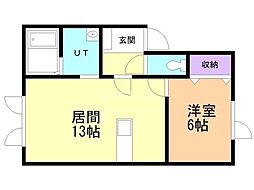 優2024B 1LDKの間取図画像