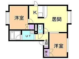 二番館フォーラムハイツ 2LDKの間取図画像