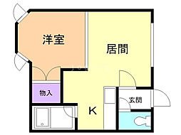 アンビシャス花園B 1DKの間取図画像