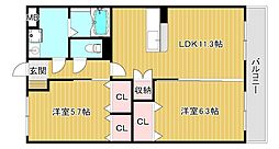 ユーミー能登川UNO 3階2LDKの間取り