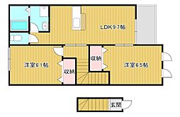 クレシアII 2階2LDKの間取り