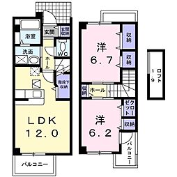 メゾン　ベル 2階2LDKの間取り