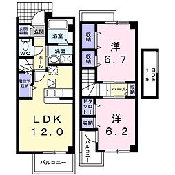 メゾンベル 2LDKの間取図画像