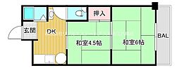 ドリームマンションA棟 2Kの間取図画像