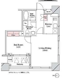 パークキューブ八丁堀 3階1LDKの間取り